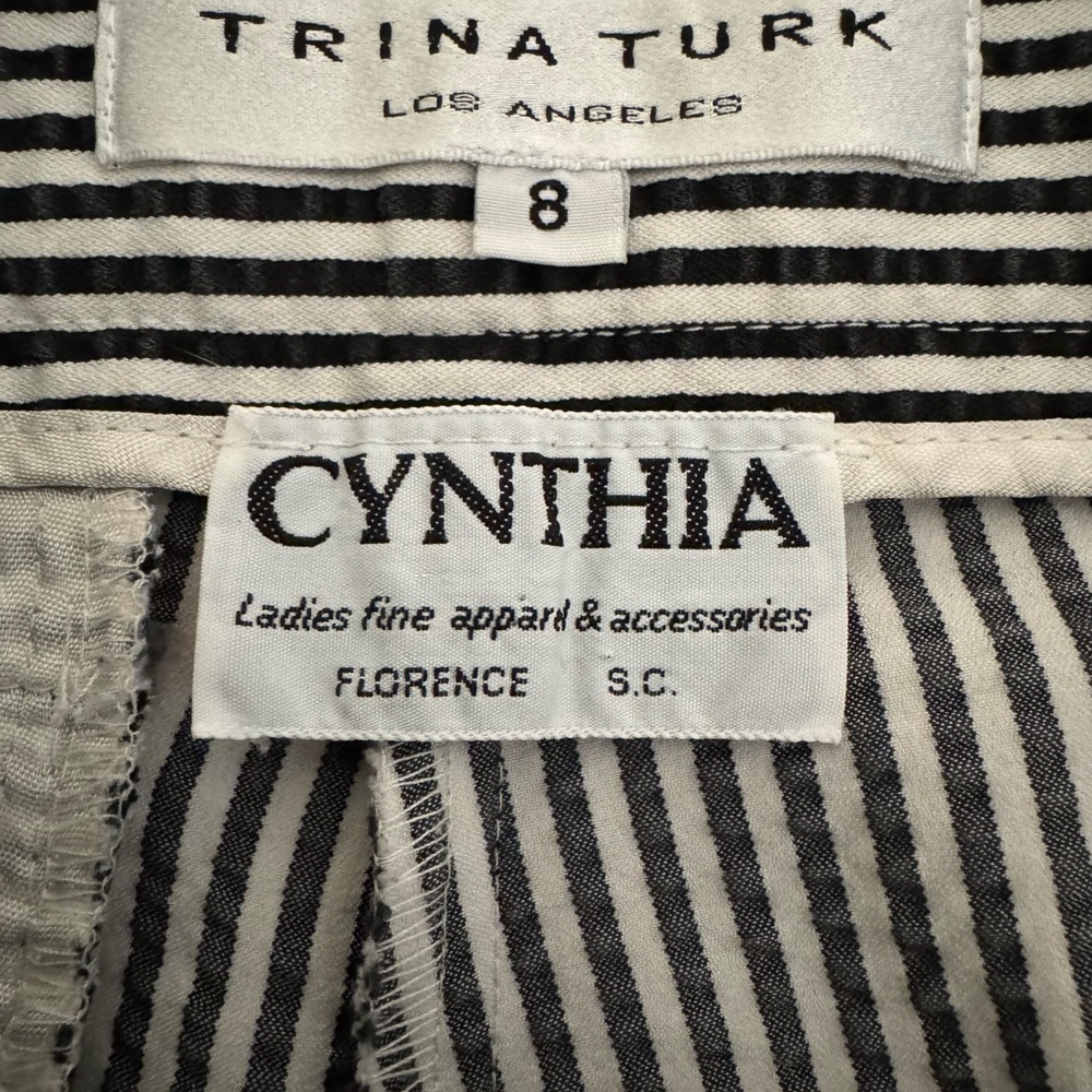 Cynthia white and blue striped wide leg trousers